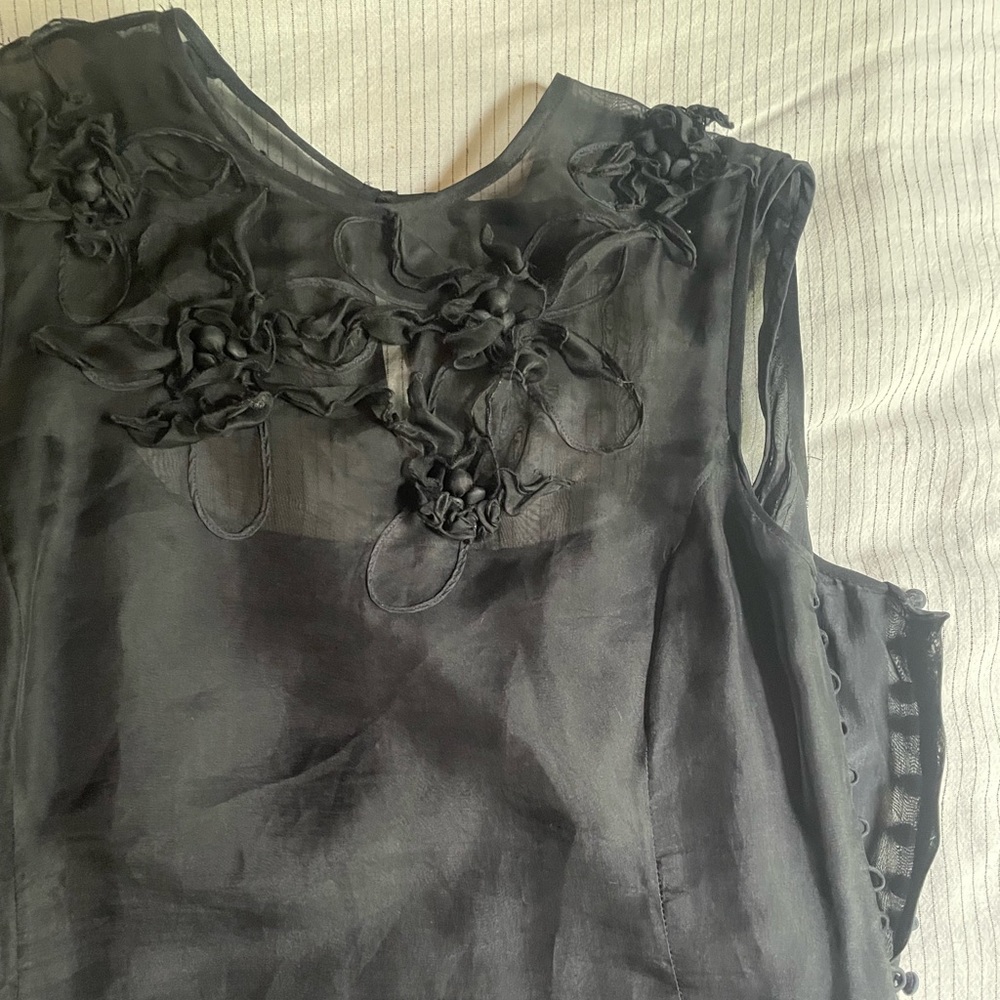 Gorgeous silk chiffon covered buttons floral black mini dress sheet with slip